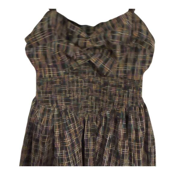 Unique Vintage Black Rainbow Plaid Smocked Swing 50s Dress Sz S #70 - Picture 6 of 7